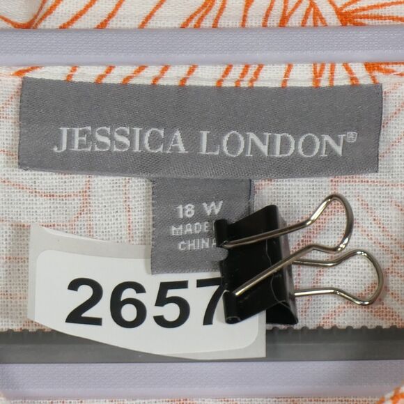Jessica London Top Women 18W Orange Linen Blend Blouse Roll Sleeve Lightweight - Picture 5 of 9